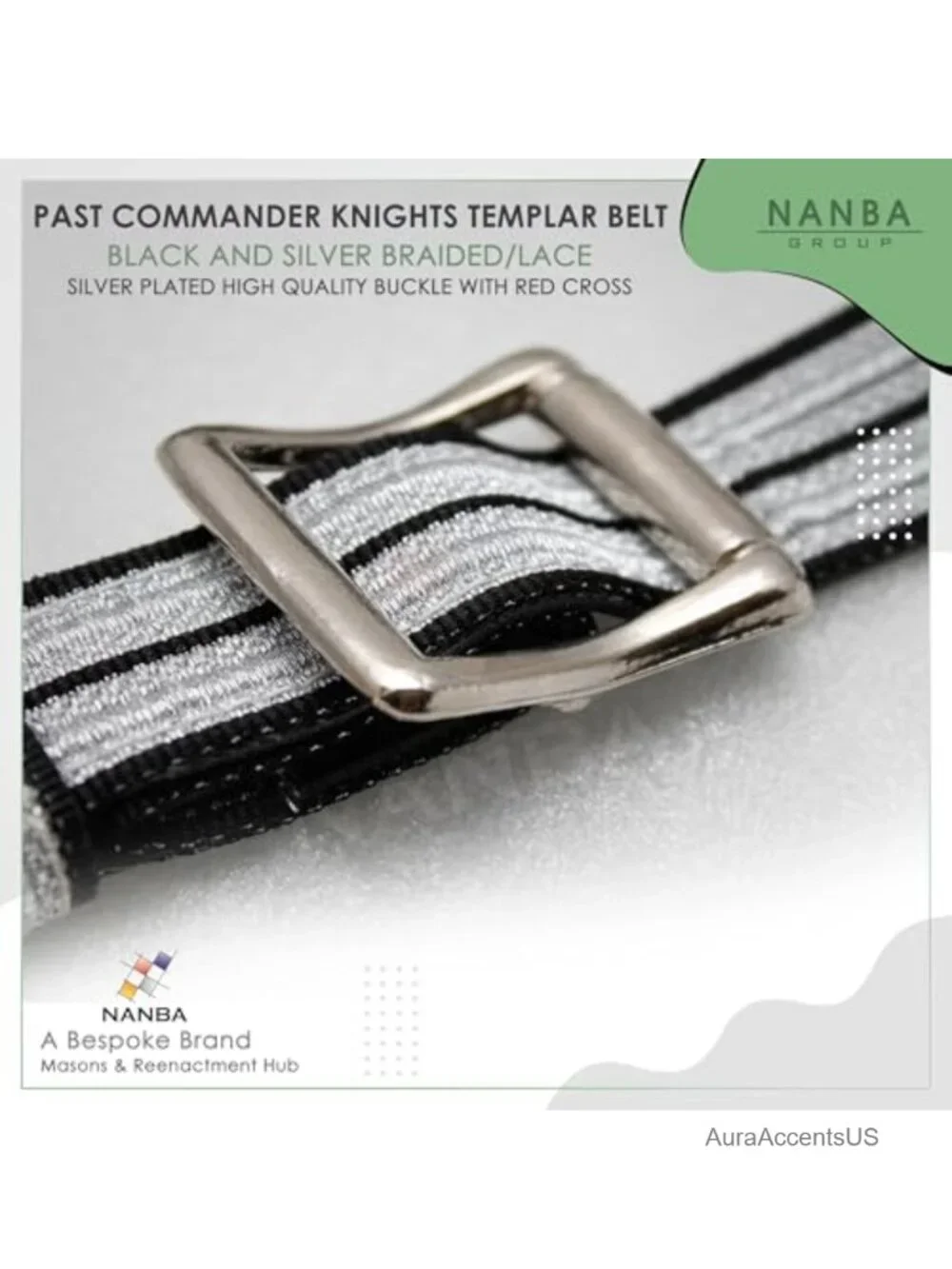 Knights Templar Belt Silver Plated Buckle Red Cross Adjustable Ceremonial